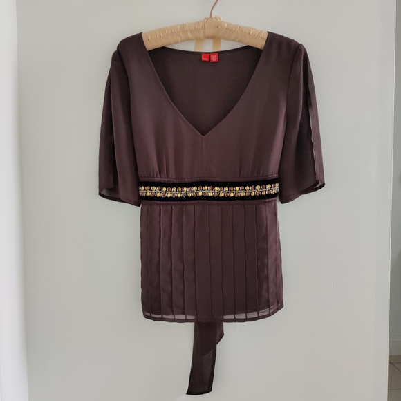 Esprit brown crepe fabric blouse with velvet and bead details size M - Picture 11 of 11